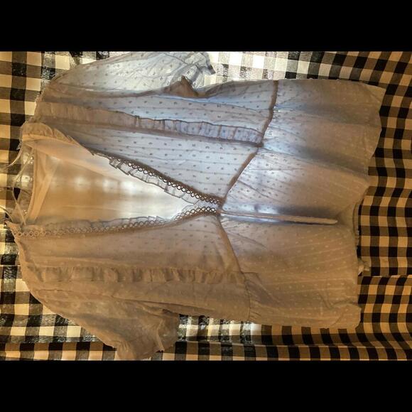 Unbranded Swiss Dot Light Blue Boho Blouse Size XL Ruffles and Crochet - Picture 2 of 10